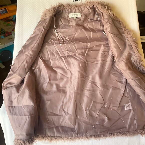 Charlotte Russe Women Vest size XS Taupe Pink Open Front Faux Fur - Picture 7 of 9